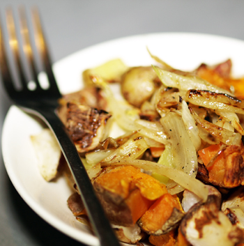 Roasted Potatoes, Sweet Potatoes & Turnips with Shallots