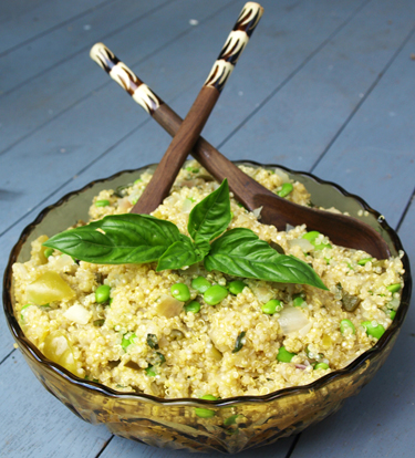 Basil Quinoa with Edamame and Tomatillos